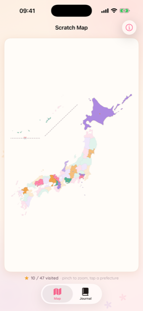 The Scratch Map of Japan with visited prefectures filled in